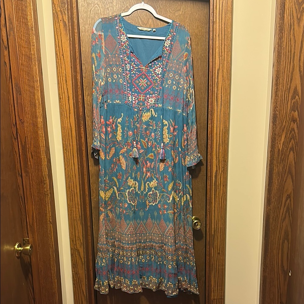 Bohemian Floral Maxi Dress in Blue and Orange